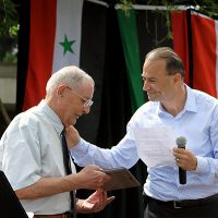 Late Oregon Governor Victor Atiyeh (left) with Dr. Hadi Nouredine, who said PCC's dental programs are critical for building the dental workforce.