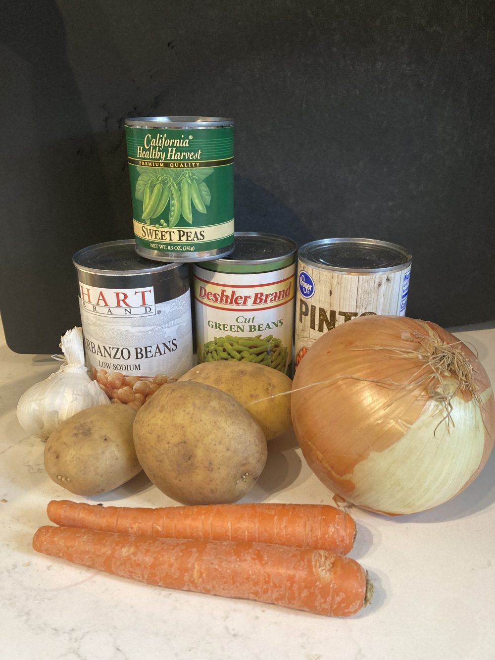 canned food and vegetables used for online cooking class