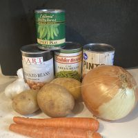 canned food and vegetables used for online cooking class