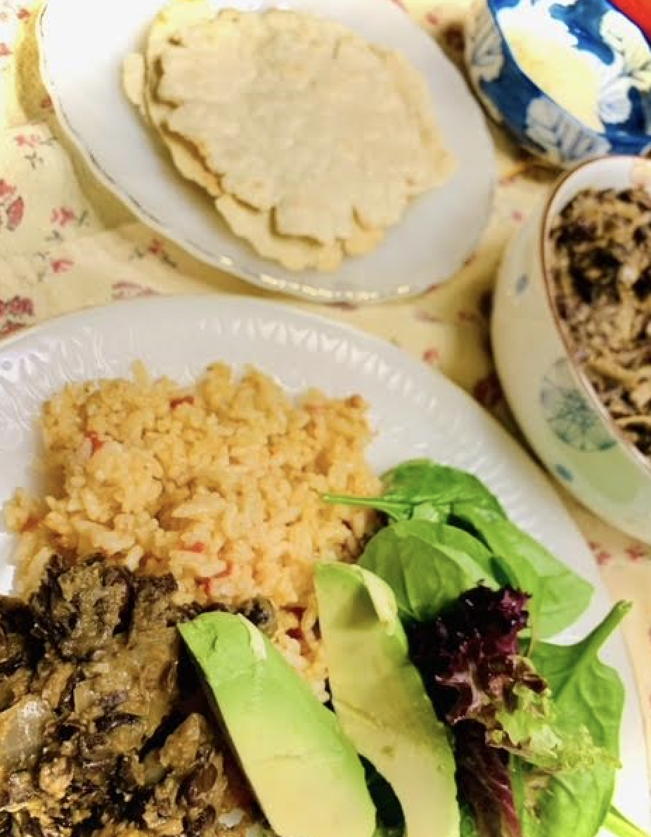 rice and salad meal on a dish