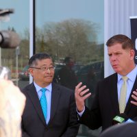 U.S. Secretary of Labor Marty Walsh with PCC President Mark Mitsui talks to the media about what they learned on the PCC tour.
