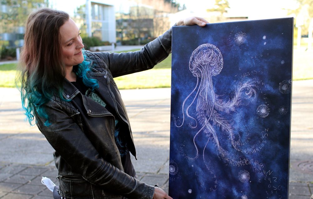 Sienna Cenere with jellyfish etching.