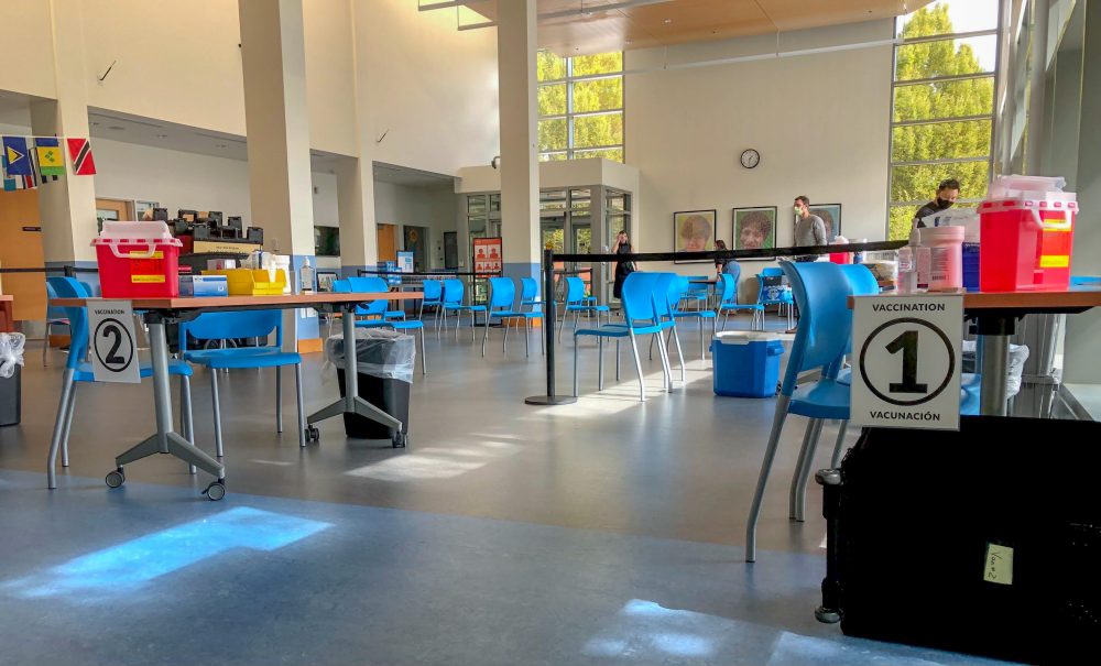 Vaccine clinic set up with chairs and tables before the clinic opened