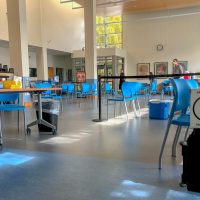 Vaccine clinic set up with chairs and tables before the clinic opened