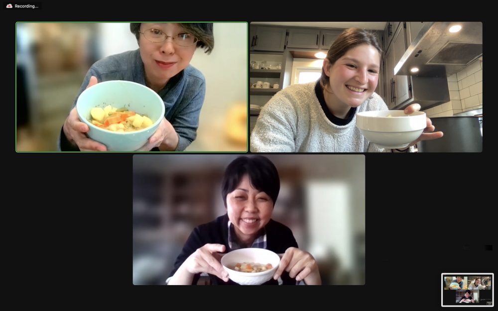 "Meals Matter" is an online class taught by Horwitz. Pictured with students Tomoko Shirata and Yuko Sato.