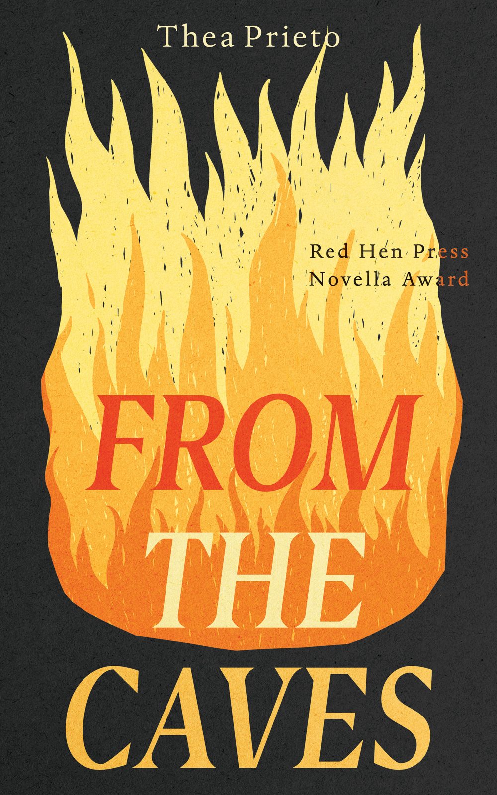 Book Cover with the text "From the Caves" and a picture of flames with a black background