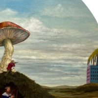 Jeff Leake, detail of Phantasm, 2021, oil on wood, 28” x 30”