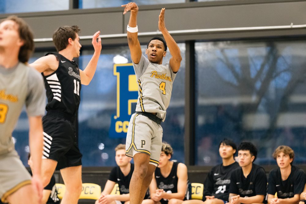 Panther Basketball Guard jumps for the throw.