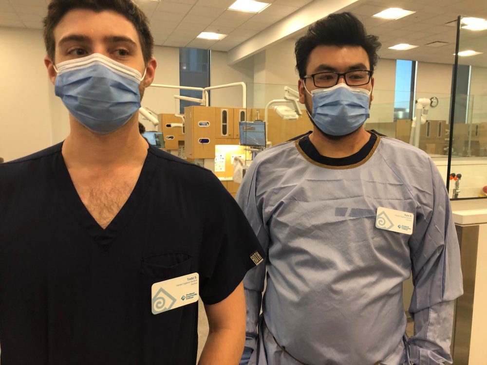 Two Dental Hygiene program students masked up in Vanport Building Clinic.
