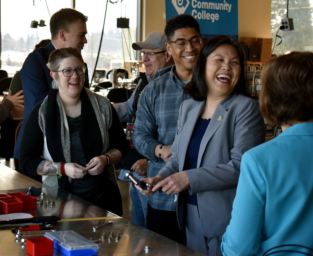 Sec. Su is provided a hands-on demonstration of what tools Quick Start students train on.