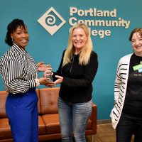 From left, Director of College Success Programs Josh Laurie, PCC President Dr. Adrien Bennings, JCT Board President Ashley Campion, Future Connect Manager Suzanne Hesse and PCC Foundation Executive Director Christina Kline.