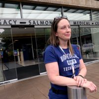 Brianna Mascaro at hospital entrance.