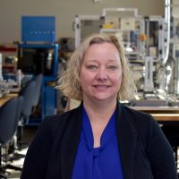 Diane Vidmantas in mechatronics lab.