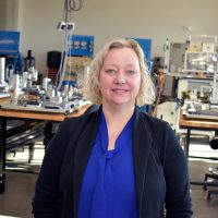 Diane Vidmantas in mechatronics lab.