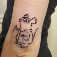 Ink drawing of a comical doctor rat.