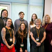 Front row, PCC's Windy Wahlke, PSU's Autumn Morrison and PCC's Karen Sanders pose with microscopy graduates.