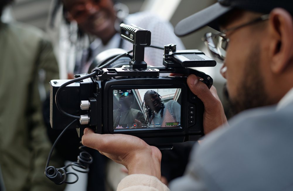 Filming a Person Talking Through Professional Camera