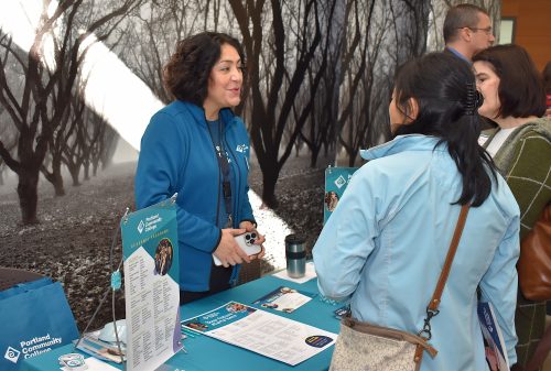 Teresa Salinas, admissions and recruitment coordinator, discusses what PCC has to offer with a member of the public.