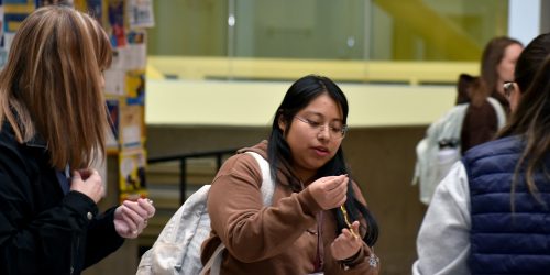 customer looking at a necklace