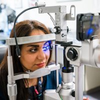 Eye Tech student having her eyes checked.