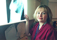 Crystal Clark shows x-ray.