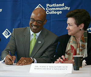 Preston Pulliams enjoys a moment with Nancy Wilgenbusch.