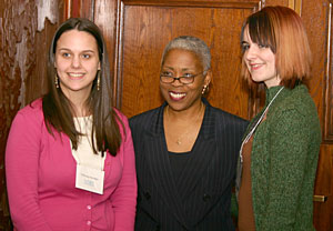 PCC students Tiffiney Hendon (left) and Christina Davis (right) pose with a representative of the Bill and Melinda Gates Foundation, which funded the Gateway to College Program.