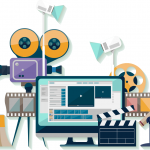 decorative vector illustration of media production elements