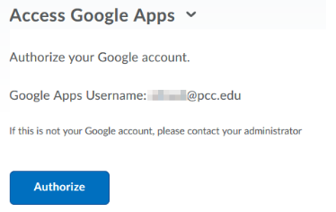Image of access google apps widget before user has authorized integration.