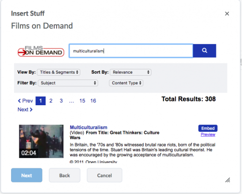 Searching for media in Films on Demand