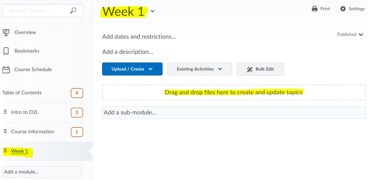 Add content topic using drag and drop