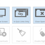 A list of the browser restrictions in proctorio include no new windows, clear cache, no right click and more.
