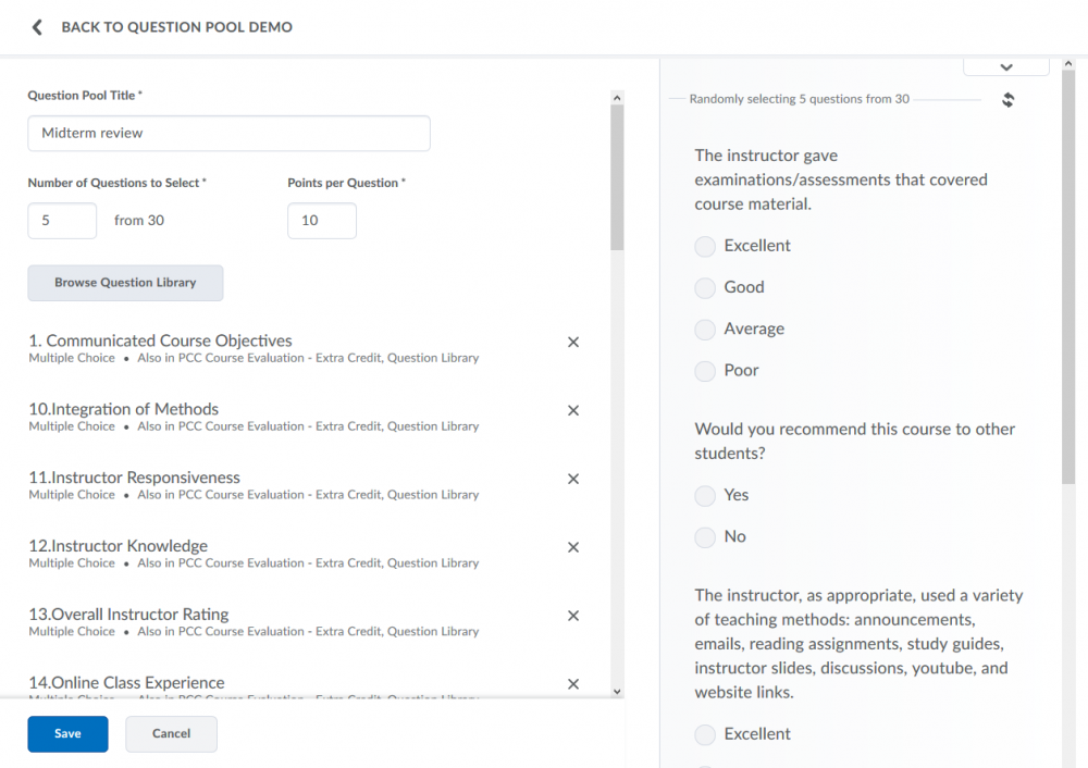The question pool feature now lets you see a preview