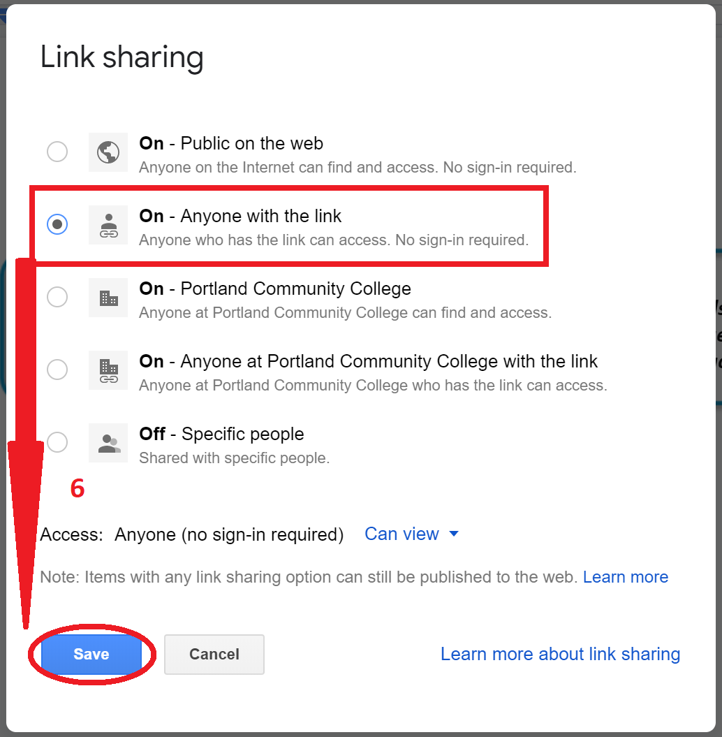 Step 6: Choose Anyone with the link and click Save