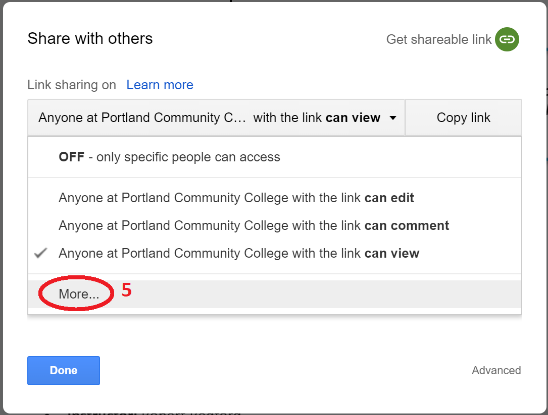 Click more to change the sharing option