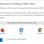 IE no longer supported warning window