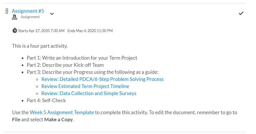 assignment description includes links to relevant resources