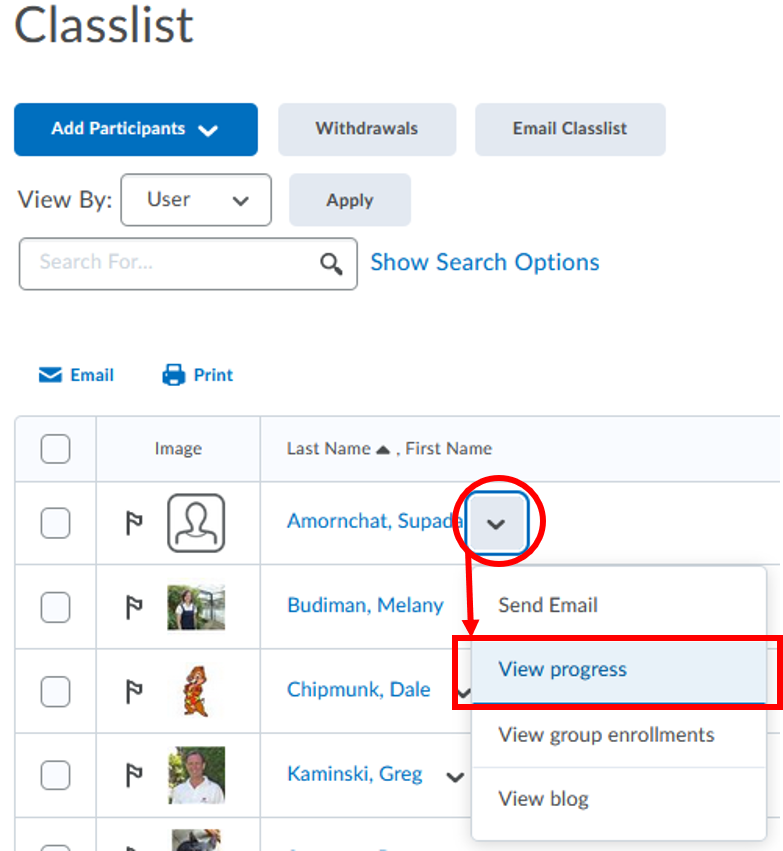 Classlist: View user progress