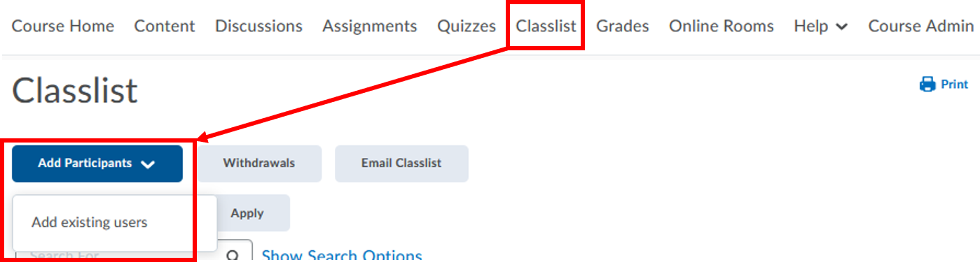 D2l Classlist - Add participant