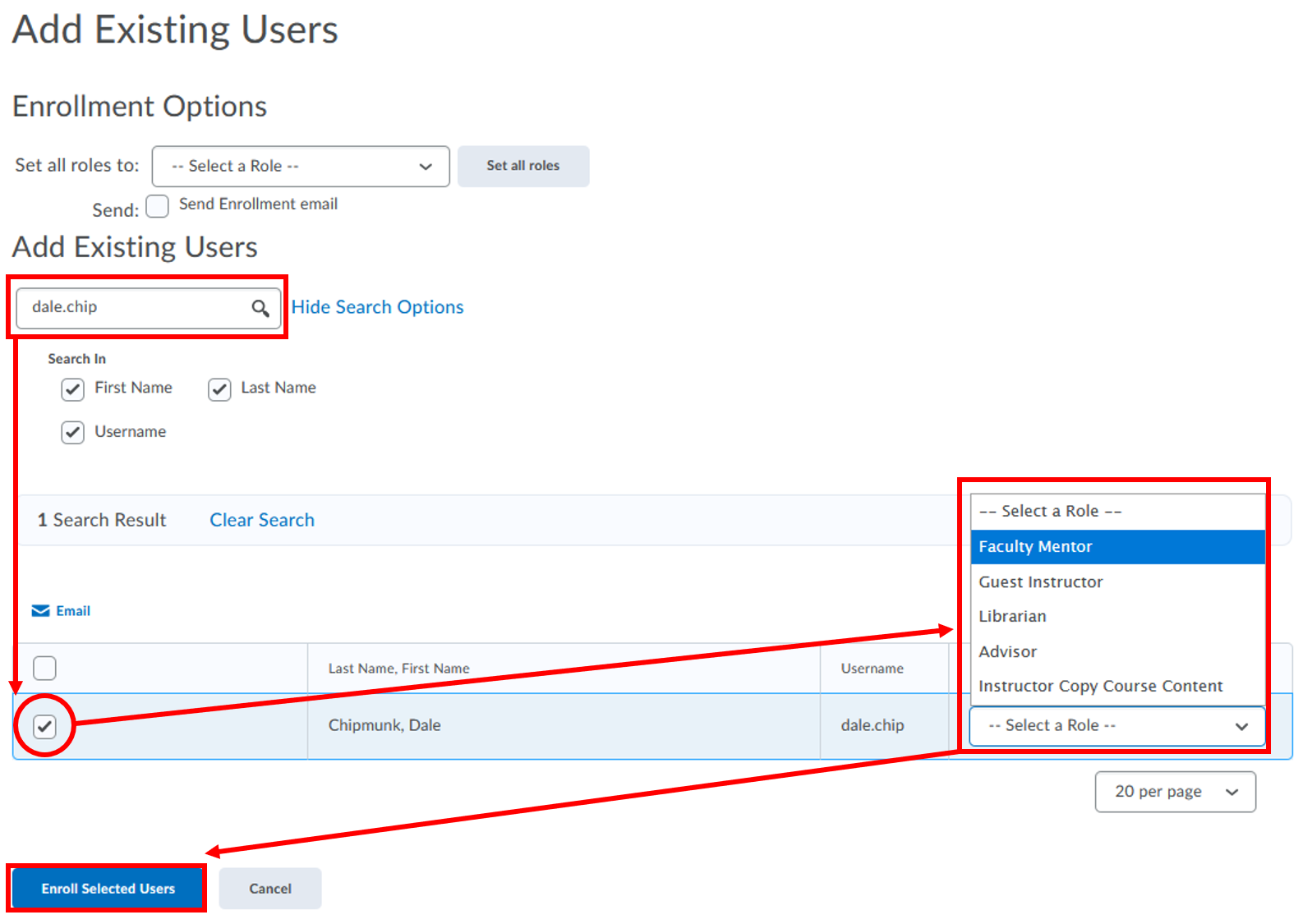 D2l Classlist - Choose user and role