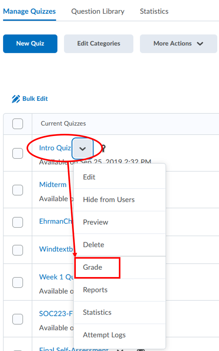 Quiz: accessing Grade view
