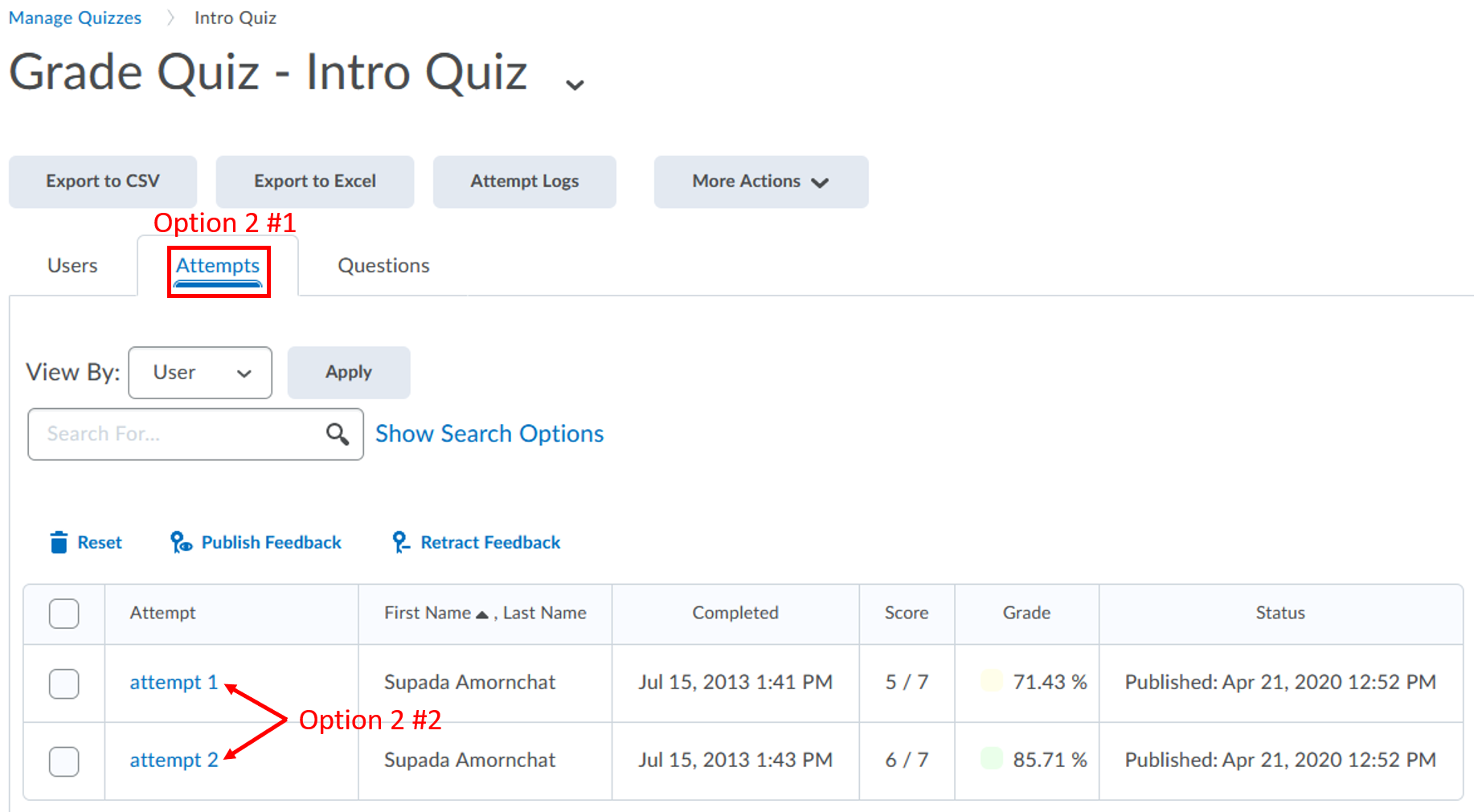 quiz-grading by attempts-student attempt
