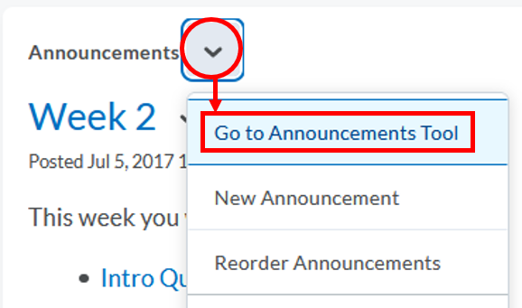 Announcements-Go to Announcements Tool