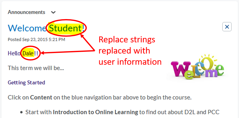 Announcements-Replace Strings-display viewer info