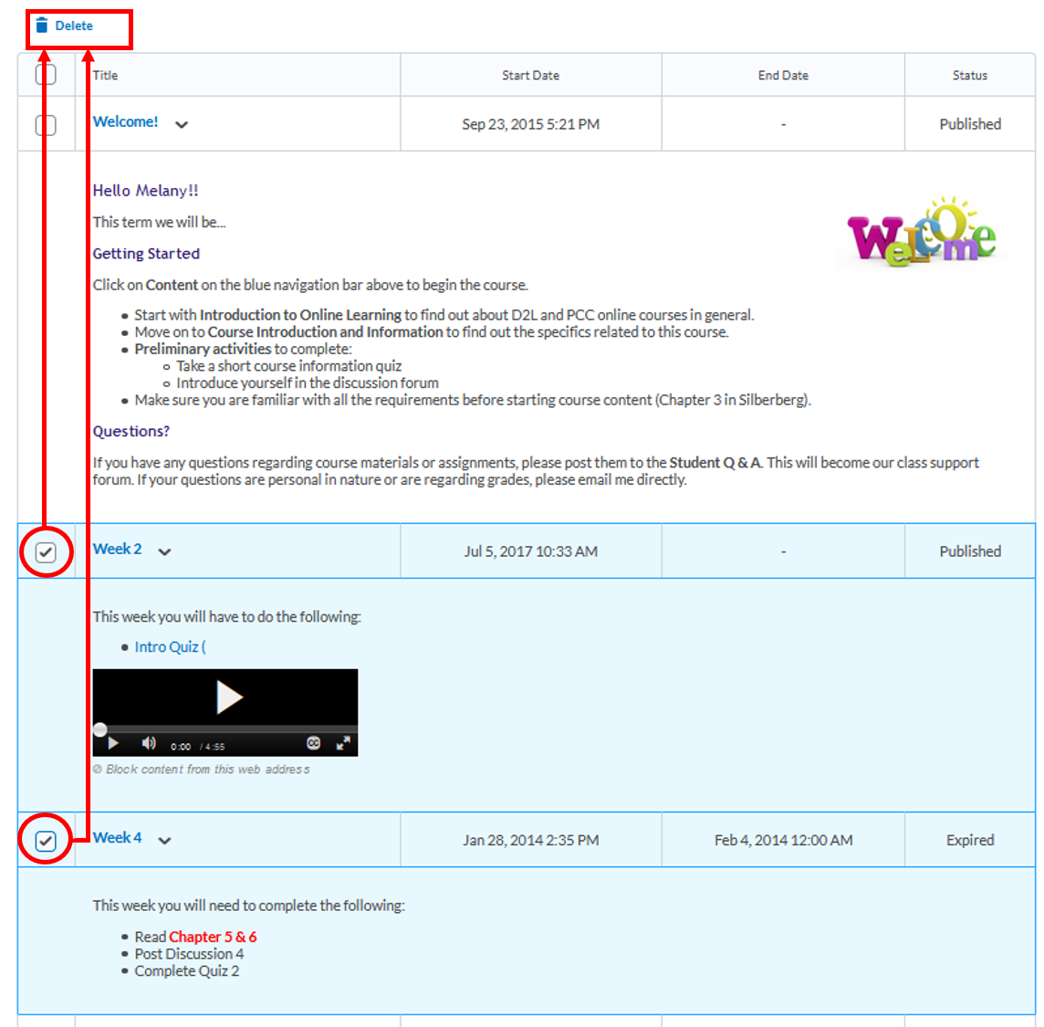 Announcements-delete-multiple announcements