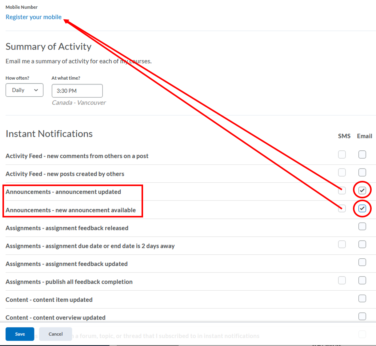 Announcements-notifications-checked for announcements