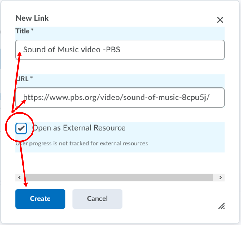 Content-Create a Link-window