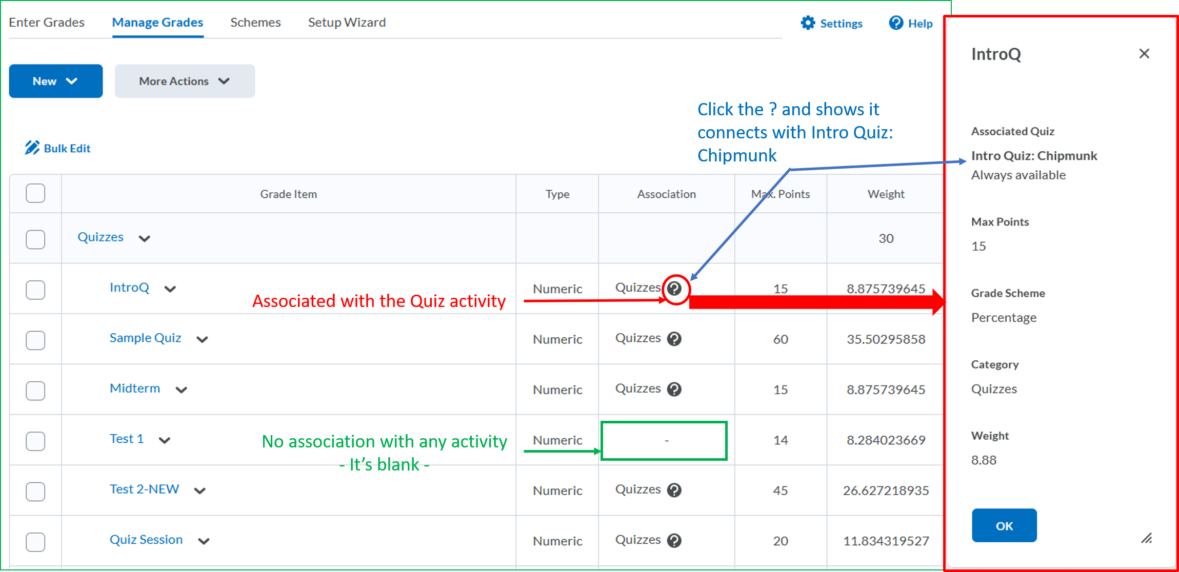 Grades-Manage Grades-grade item association