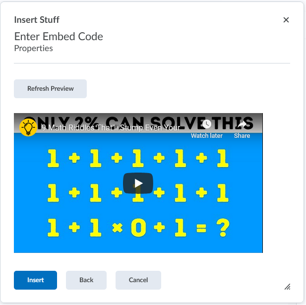 Insert Stuff-Enter embed code-Insert video