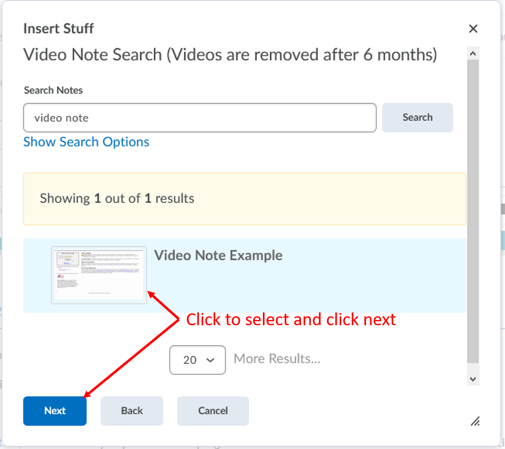 Insert Stuff-Video note search-select video